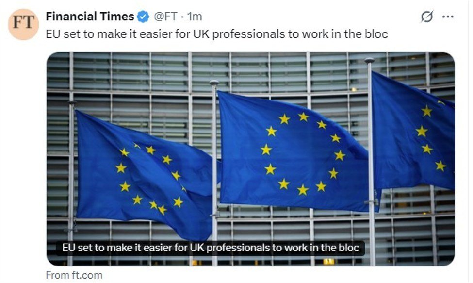 Financial Times reports EU set to make it easier for UK professionals to work in the bloc